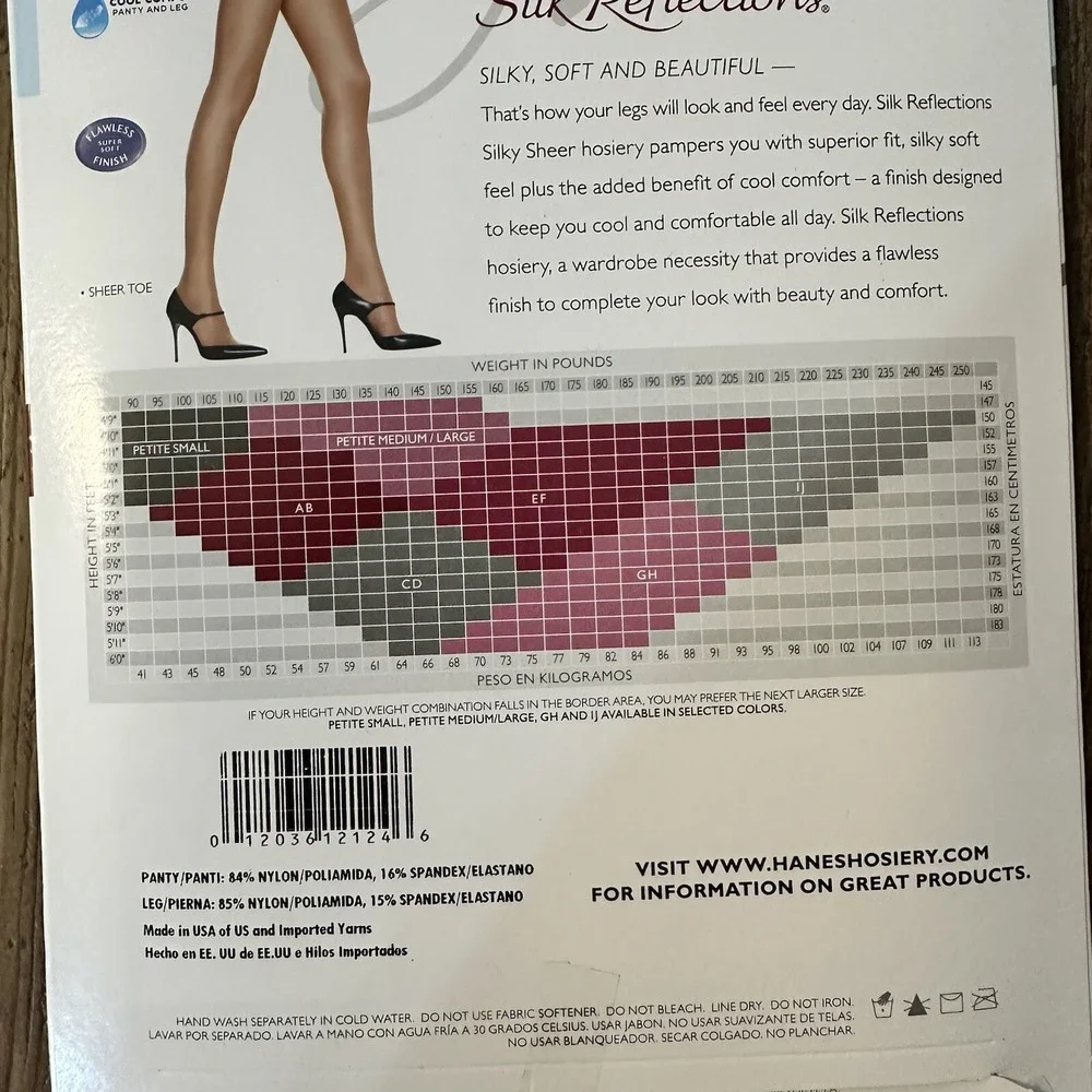 Hanes Silk Reflections Pantyhose Womens CD Nude Silky Sheer‎ Control Top